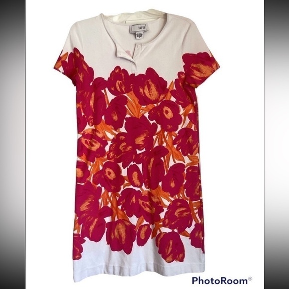 Joan Vass T-shirt Floral Printed Spring Summer Dress Swimsuit Coverup Size 0 - Picture 1 of 7